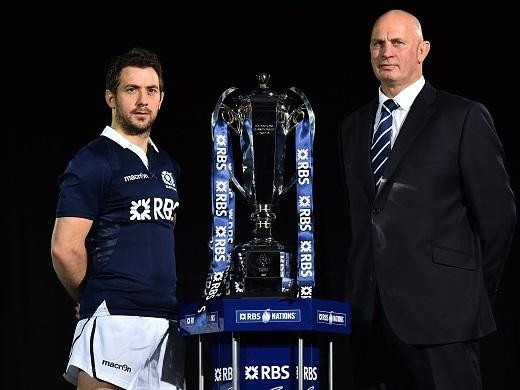 Aiming for big things - Scotland captain Greig Laidlaw and coach Vern Cotter with the Six Nations trophy